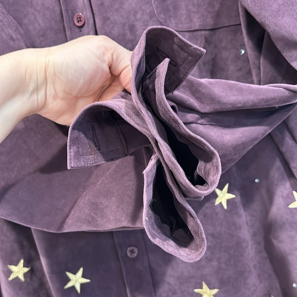 Vintage Quacker factory long sleeve button down faux suede embroidered star top - Picture 5 of 5